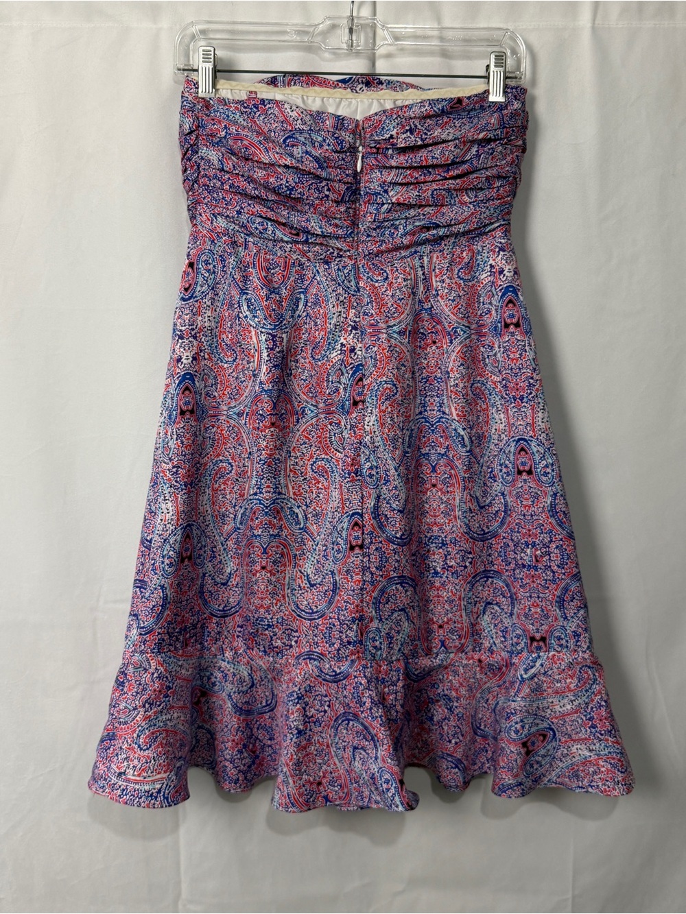 Outback Red Paisley Strapless Ruched Ruffle Mini Dress Size 2 - Picture 4 of 7